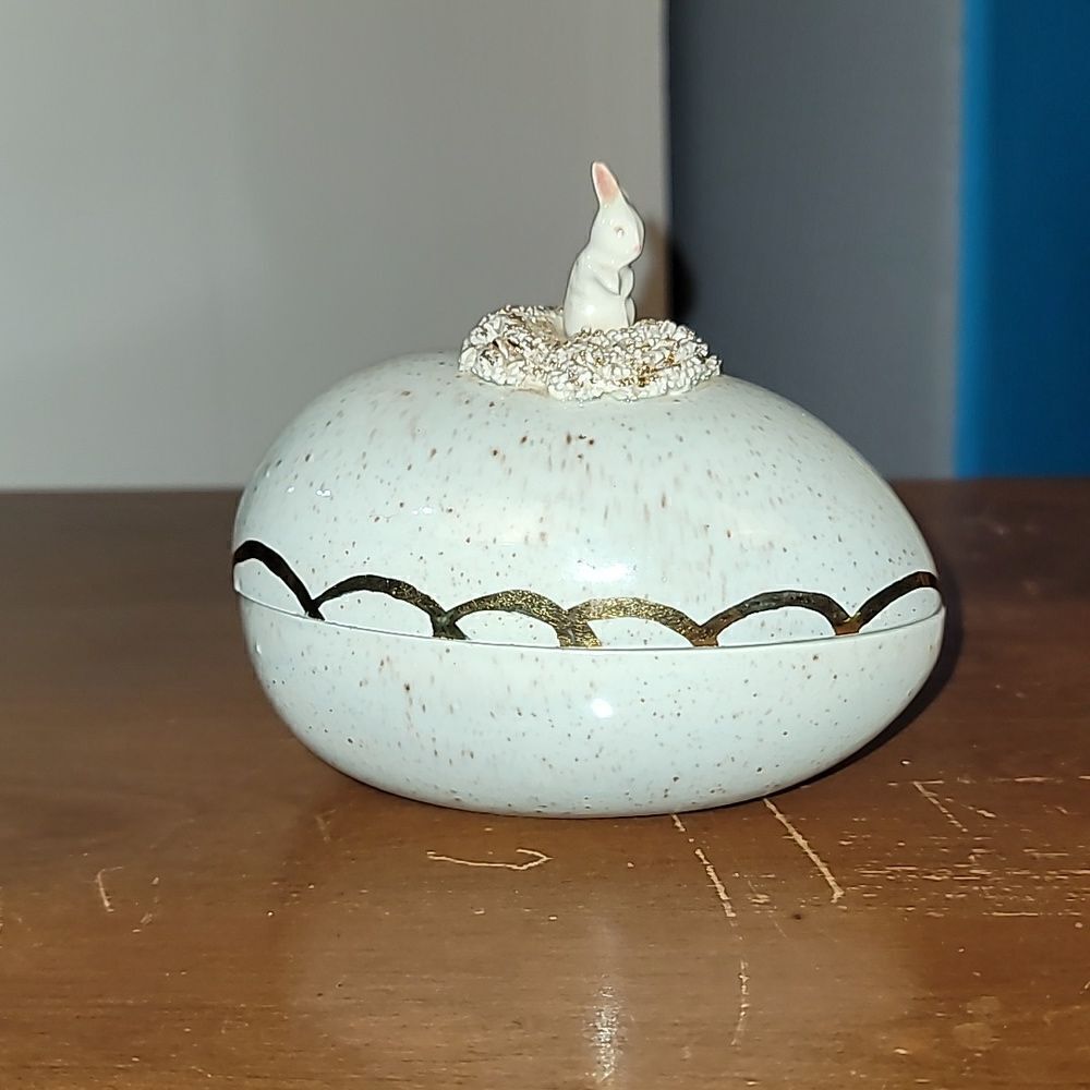Adorable Bunny And Egg Trinket Dish